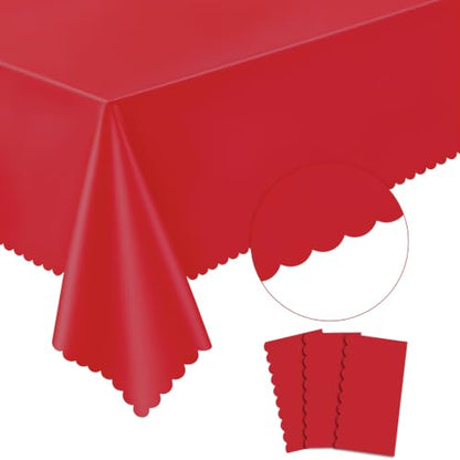 NatNarr 3 Pack Red Tablecloths Plastic, Scalloped Christmas Table Cloths - color: Red, size: 3 Pack