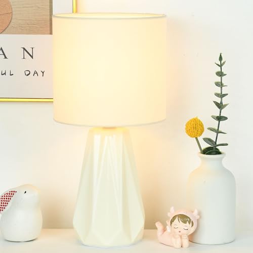 Elisa Cream Small Table Lamp for Living Room as Bedside Table Lamp for Bedroom,Modern Ceramic Kids Night Table Lamp,Φ6.1×H12.4IN,Bulb Excluded - color: Cream