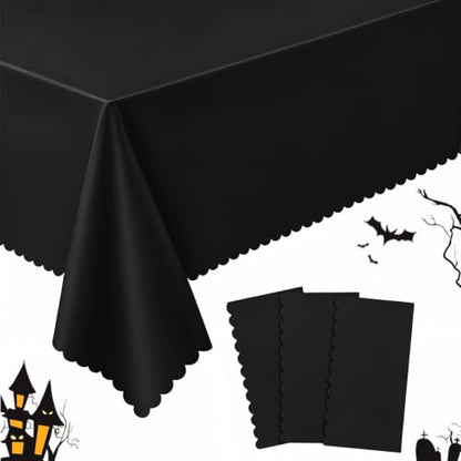 NatNarr 3 Pack Black Tablecloth Plastic, Scalloped Halloween Table Cloths - color: Black, size: 3 Pack
