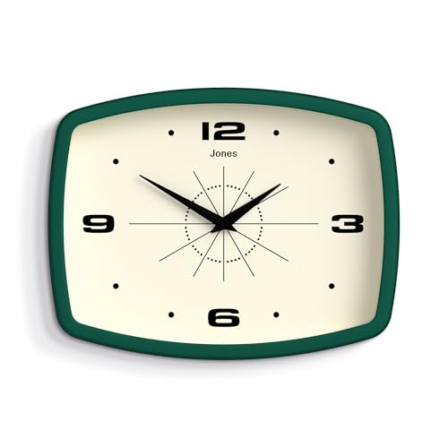JONES CLOCKS® Movie wall Clock | Rectangular Retro Clock | 10" | Green - color: Eden Green