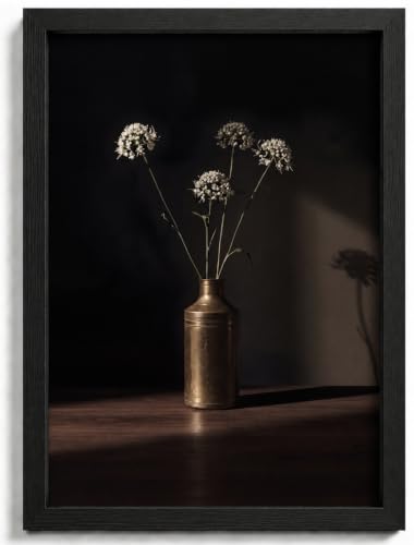 Framed Moody Botanical Wall Art Dark Dried Floral Wall Decor Rustic Minimalist Plant Wildflower Print Artwork for Living Room Bedroom Home Decoration - color: Moody Floral, size: 16"L x 12"W
