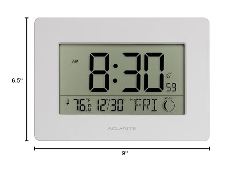 AcuRite Wireless Digital Wall/Tabletop Clock with 4 Interchangeable Plastic Frames - Stainless Steel, Bamboo, Matte Black, and Matte White – with Date, Indoor Temperature, and Moon Phase (75439) - size: (Pack of 1)