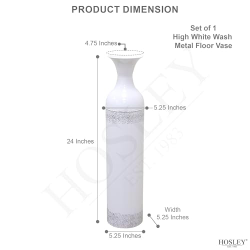Hosley 24 Inch High White wash Metal Bottle Floor Vase. Ideal for Country Farmhouse Setting, Wedding Gift Special Occasion Home Office Dried Floral Arrangements - color: White