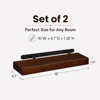 foxsky 16 Inch Walnut Floating Shelves for Wall, Solid Wood Bathroom Shelf - color: Walnut, size: 16 inch