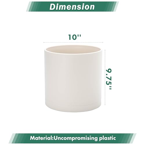 D'vine Dev Plastic Planter Pot with Saucer, 10 in, Oatmeal, 74-X-H-2 - color: Oatmeal, size: 10 Inch