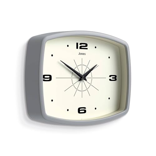 JONES CLOCKS® Movie wall Clock | Rectangular Retro Clock | 10" | Gray - color: Pepper Grey