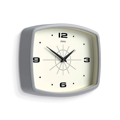JONES CLOCKS® Movie wall Clock | Rectangular Retro Clock | 10" | Gray - color: Pepper Grey
