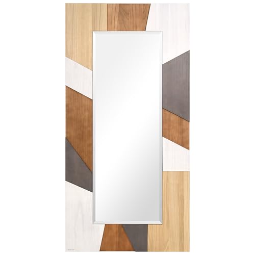 Empire Art Direct Modern Geometric Hand Made Solid Paulownia Wood Beveled Leaner Mirror, Ready to Hang, Living Room, Bedroom & Office, 78.8"x39.4"x1.6" - style: Modern Geometric