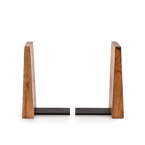 NIRMAN Office Bookends Iron & Acacia Wood Tree of Life Office Bookends for Shelves or Bookcase Heavy Bookends, Home Décor Gift (4"" X 4"" X 6""), (Set of 2), Brown