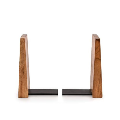NIRMAN Office Bookends Iron & Acacia Wood Tree of Life Office Bookends for Shelves or Bookcase Heavy Bookends, Home Décor Gift (4"" X 4"" X 6""), (Set of 2), Brown