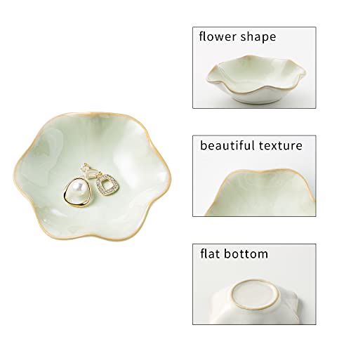 BEUNAIZER Jewelry Dish Tray, Ring Dish, Ceramic Trinket Tray, Key Bowl - color: Light Green