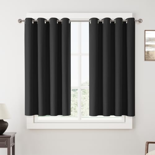 ChrisDowa Black Blackout Curtains 45 Inches Long 2 Panels for Bedroom - color: Black, size: 52"W x 45"L (Pack of 2)