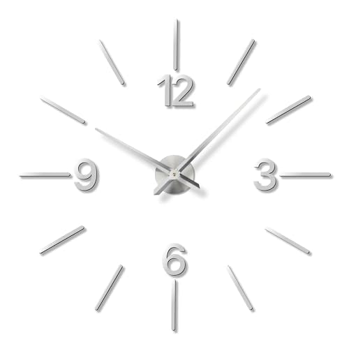 DIY Wall Clock, 3D Mirror Effect, Adjustable up to 65 in, Silver - color: Silver