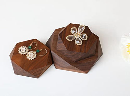 2pcs Wooden Jewelry display tray, Hexagon jewelry display riser, Jewelry retail shop photography props【Walnut Hexagon tray-2pcs】