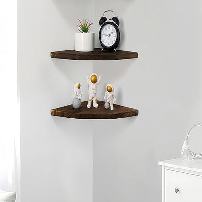 Joiishom Wood Corner Wall Shelves Set of 2, Solid Wood Corner Floating Shelves, Round End Wall Mounted Floating Corner Shelf for Bedroom, Living Room and Kitchen. (Brown-12 inch) - size: Brown-12 inch