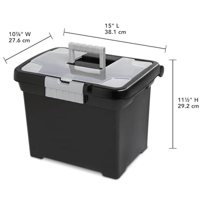Lockable File Box, Stackable Document Organizer with Handle, Black