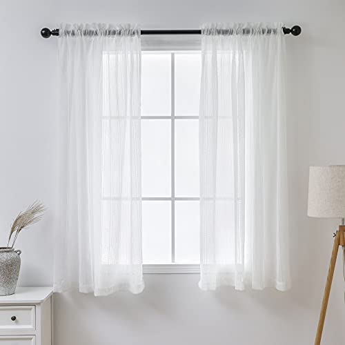 Demetex Semi Sheer Curtains Panel White Striped Lace Window Curtains for Living Room Nursery, Set of 2, 54 x 63 inch Length - color: Striped White, size: 54"W x 63"L (Pack of 2)