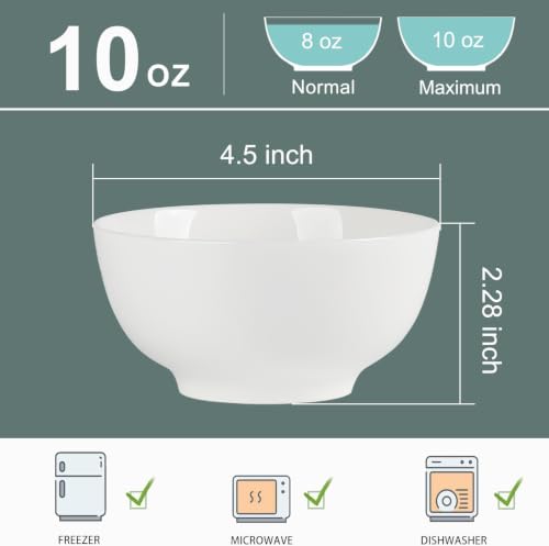 Small Ceramic Bowls Set of 6, 10 oz Cute Bowls, White Dessert Bowls - size: 4.5 inch 10 oz (White Rim)