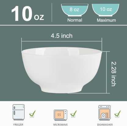 Small Ceramic Bowls Set of 6, 10 oz Cute Bowls, White Dessert Bowls - size: 4.5 inch 10 oz (White Rim)