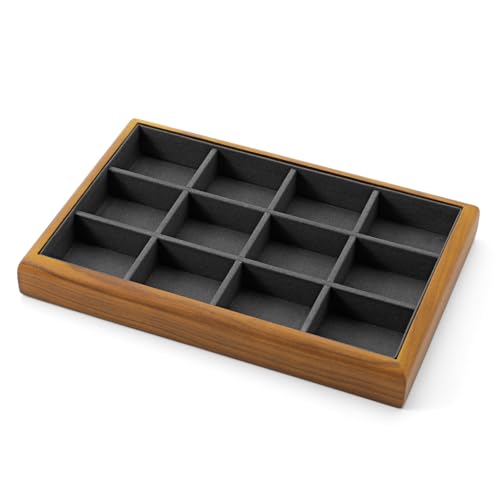 Oirlv Wood 12-Compartment Jewelry Tray Dark Grey - color: Grey, size: 12 grid