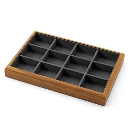 Oirlv Wood 12-Compartment Jewelry Tray Dark Grey - color: Grey, size: 12 grid