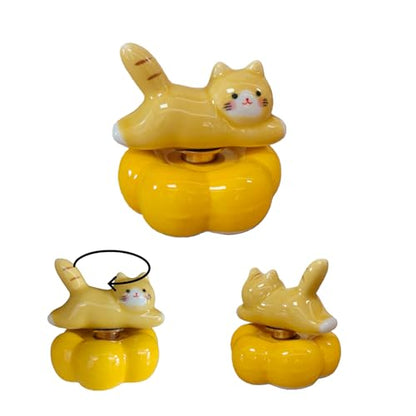 Miniature Figurines Cute Ceramic Rotating Ornament Funny Spinner Sculpture for Shelf, Desk, Home Decoration, Perfect Adorable Rotary Exquisite Interesting Gift (Yellow Cat)