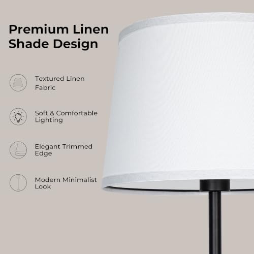JUNNAI 61.8" Floor Lamp for Living Room, Modern Standing Lamp for Bedroom - color: Black+White Shade