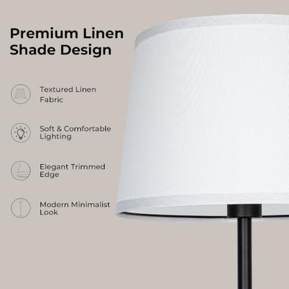 JUNNAI 61.8" Floor Lamp for Living Room, Modern Standing Lamp for Bedroom - color: Black+White Shade