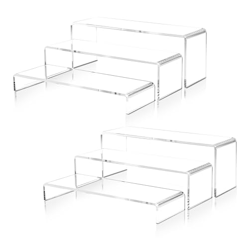 2 Set Large Acrylic Clear Display Risers, 3 Sizes 12" Rectangular Showcase Collectibles Display Shelf, 5mm Thick Desktop Display Stand Holder for Figures, Jewelry, Perfume, Toys