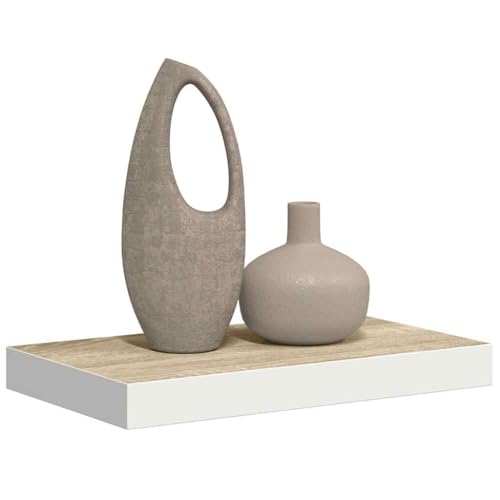 Honeycomb Floating Wall Shelf 15.7 x 15.7 x 1.5 in Oak White Matte MDF Sturdy Invisible Mounting System Modern Display for Living Room Bedroom and Office - color: Brown, size: One Size
