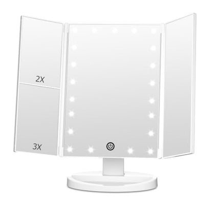 FASCINATE Trifold Vanity Mirror with Lights, Make up Mirror with Lighting