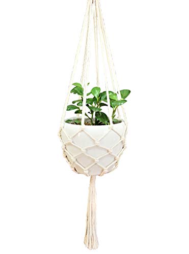 Macrame Plant Hanger Hanging Planter Hanging Net Basket Cotton Rope 52 Inch for 10 inch Pot, Pot and Plant Excluded (Beige)