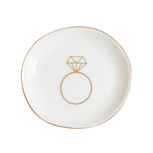 Sweet Water Decor Ring Jewelry Dish Tray | Great for Her Engagement Engaged Ring Dish Holder Bride Ring Holder Gold Ceramic Trinket Tray Wedding Accessories - style: Ring