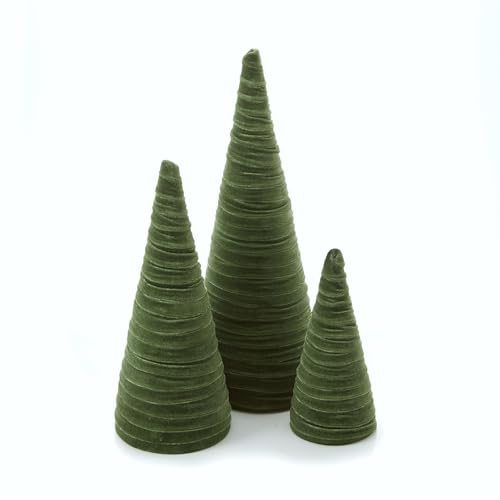 Olive Velvet Trees Set of 3, Valentine Tabletop, Modern Mantel Decor, Elegant Green Holiday Entryway, Wedding Centerpiece, Office Bookshelf (Olive) - color: Olive