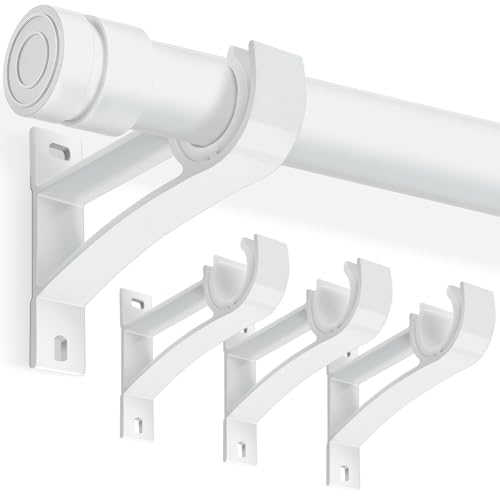 KOLAKO Curtain Rod Brackets Set of 4 White Heavy Duty Single Rod Holders Hooks for 1 Inch Drapery Rods - color: White, size: Set of 4