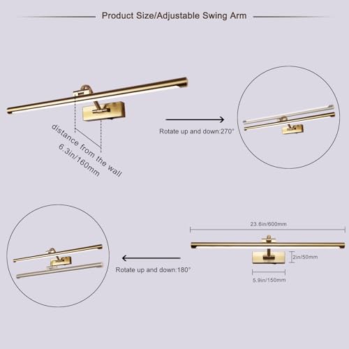 5W LED Wireless Picture Lights with Remote and Timer 23.6 Inch Rechargeable Brass Gallery Lighting Battery Operated Art Lights Over Frame Portrait - color: Battery Operated Brass, size: 24 Inch