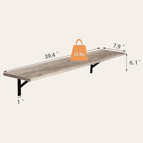 DINZI LVJ Long Wall Shelves, 39.4 Inch Wall Mounted Shelves with Brackets - color: Greige, size: 39.4 Inch