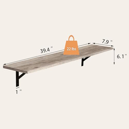DINZI LVJ Long Wall Shelves, 39.4 Inch Wall Mounted Shelves with Brackets - color: Greige, size: 39.4 Inch