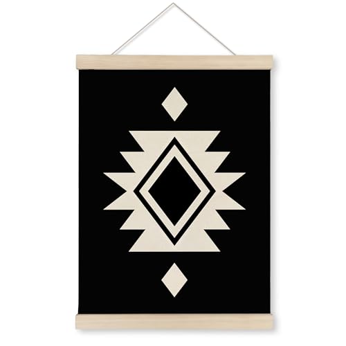 HRQKO Western Black Aztec Poster Hanger Frame, Aztec Wall Decor, Modern Geometric Wall Art with Wooden Frames, Southwestern Black White Wall Hanging Banner Decor for Living Room Bathroom, 12x16 Inch - color: black white, size: 16"L x 12"W