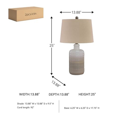 Signature Design by Ashley 25 in Ceramic Table Lamp Set of 2, Taupe - color: Taupe
