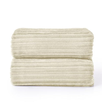 BEDELITE 3D Ribbed Jacquard Beige Blankets Queen Size for Bed, 90x90 Inch - color: Beige, size: Queen(90"x90")