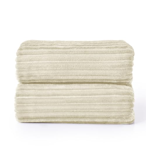 BEDELITE 3D Ribbed Jacquard Beige King Size Blankets for Bed, 108x90 Inch - color: Beige, size: King(108"x90")