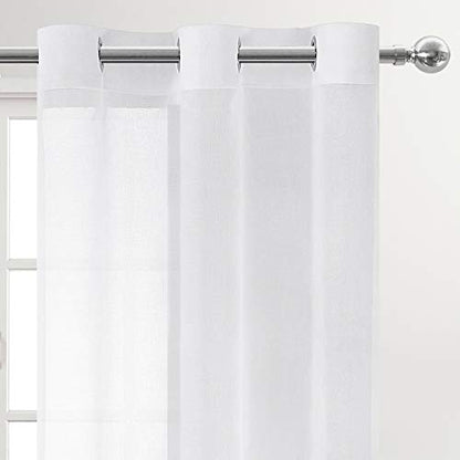 DWCN White Sheer Curtains for Living Room Bedroom - Faux Linen Look Voile Drapes Grommet Top Window Curtain Panel 46 x 63 Inch Length, Set of 2 Panels - color: White, size: 46"W x 63"L (Pack of 2)