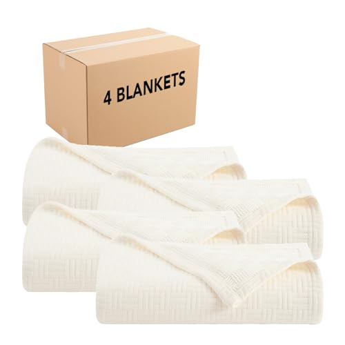 Arkwright Basket Weave Twin Blanket - Case of 4-100% Ringspun Cotton All Season Blankets, Luxury Hotel Quality, Soft on Skin, Breathable, 300 GSM for Bed, Sofa, and Chair, 68 X 90 in, Ivory - color: Egret Creamy Beige, size: Twin (68x90) Case of 4