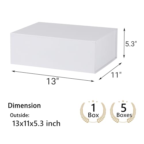 White Gift Box,13x11x5.3 Large Gift Boxes With Lids For Presents Includes Ribbon And Diy Printable Sticker Paper,Bridesmaid Proposal Box,Magnetic Gift Box For Birthday,Wedding,Graduation - color: 13x11x5.3inch-White-Pack 5