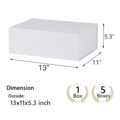 White Gift Box,13x11x5.3 Large Gift Boxes With Lids For Presents Includes Ribbon And Diy Printable Sticker Paper,Bridesmaid Proposal Box,Magnetic Gift Box For Birthday,Wedding,Graduation - color: 13x11x5.3inch-White-Pack 5