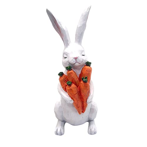 Wowser White Easter Bunny Figurine with Carrot Bundle, 11.5” Freestanding Rabbit Statue, Spring Tabletop & Shelf Decor, Farmhouse Easter Decoration