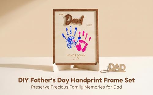 10" Best Dad Ever Hands Down DIY Frame Hand Print Kits with Acrylic Paint, Personalized Father Day Craft for Dad from Kids, Family Handprint Keepsake for Daddy, Papa from Son Daughter - color: Brown Set