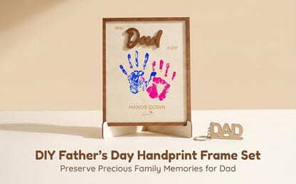10" Best Dad Ever Hands Down DIY Frame Hand Print Kits with Acrylic Paint, Personalized Father Day Craft for Dad from Kids, Family Handprint Keepsake for Daddy, Papa from Son Daughter - color: Brown Set