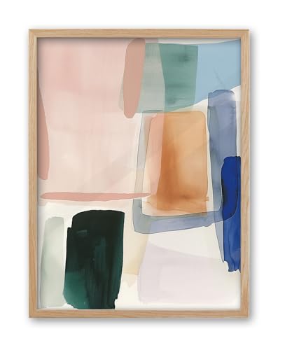 iHery 12x16in Geometric Color Block Framed Abstract Wall Art - color: OAK Framed Contemporary, size: 16"L x 12"W